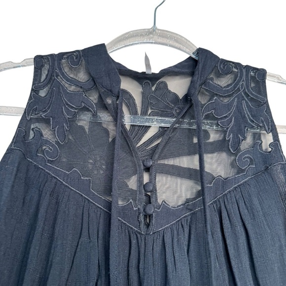 Free People Western Romance Mesh Lace Applique Tank Top Blouse Black Womens XS - Picture 3 of 9